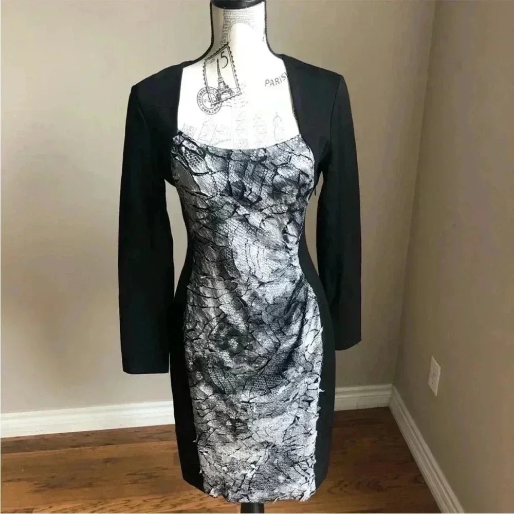 Cartise Black and silver patterned 3D textured snake skin print Dress- size 14